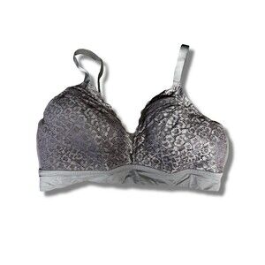 Auden Bralette Womens Size 2XL Gray Lace Wireless Padded Hook & Eye